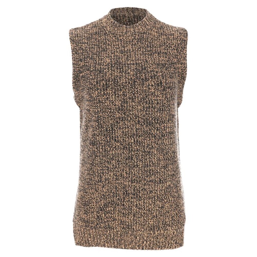 Ganni Mock neck Sleeveless Vest Sweater in Brown Merino Wool